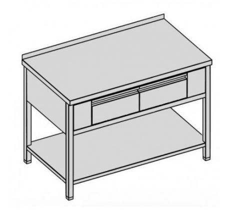 Pracovný stôl s dvomi krytovanými zásuvkami GN 1/1, policou 140x70