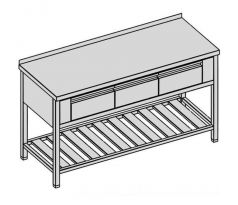 Pracovný stôl s tromi krytovanými zásuvkami GN 1/1, roštom 160x80