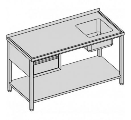 Umývací stôl s jedným drezom, zásuvkou a policou 120x70