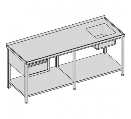 Umývací stôl s jedným drezom, zásuvkou a policou/dlhý 220x70