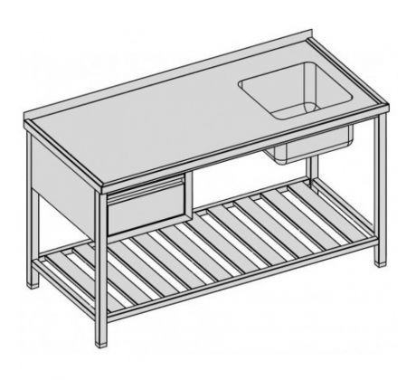 Umývací stôl s jedným drezom, zásuvkou a roštom 120x80