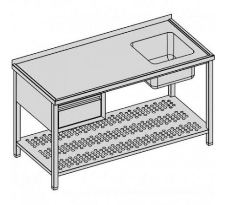 Umývací stôl s jedným drezom, zásuvkou a perforovanou policou 190x80