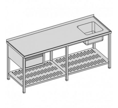 Umývací stôl s jedným drezom, zásuvkou a perforovanou policou/dlhý 240x80
