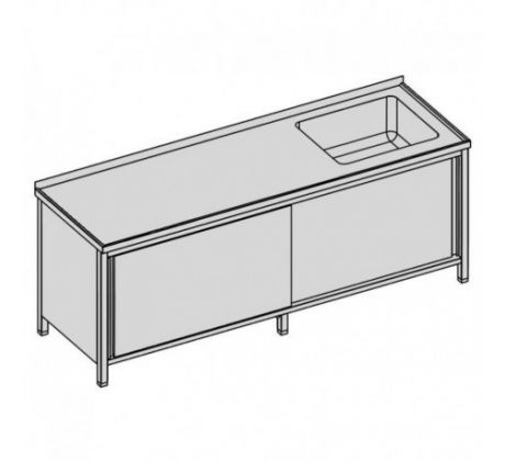 Umývací pracovný stôl jednodrezový, krytovaný s posuvnými dverami/dlhý 230x80