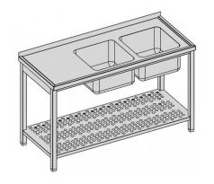 Umývací stôl dvojdrezový s perforovanou policou 140x80