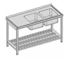 Umývací stôl dvojdrezový s perforovanou policou 180x60