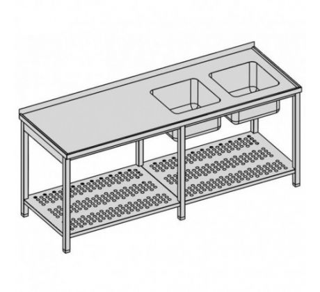 Umývací stôl dvojdrezový s perforovanou policou/dlhý 240x60