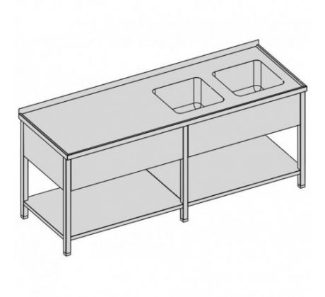 Umývací stôl s krytým dvojdrezom a policou/dlhý 220x80