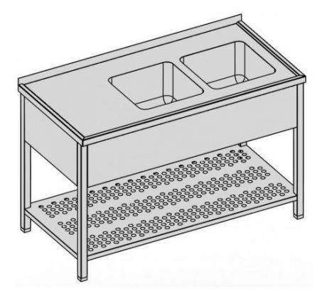 Umývací stôl s krytým dvojdrezom a perforovanou policou 110x80