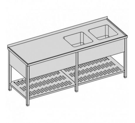 Umývací stôl s krytým dvojdrezom a perforovanou policou/dlhý 250x70