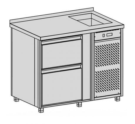 Chladiaci pult s vaňou, 2 zásuvky, 240 l