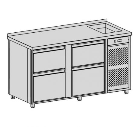 Chladiaci pult s vaňou 449 l, 4 zásuvky