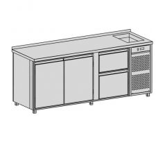 Chladiaci pult s vaňou, 660 l, 2x dvere , 2 zásuvky