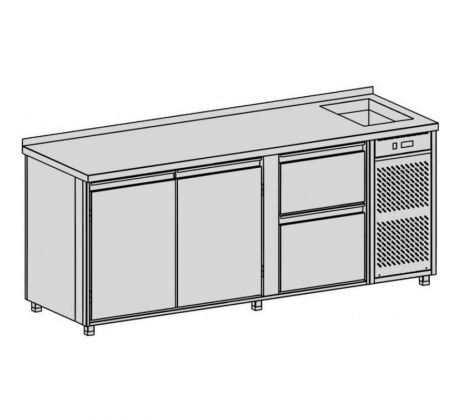 Chladiaci pult s vaňou, 660 l, 2x dvere , 2 zásuvky