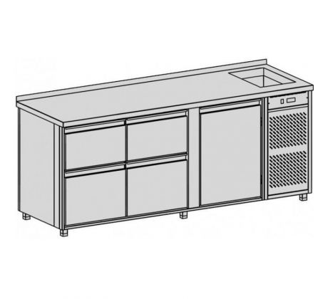 Chladiaci pult s vaňou, 4 zásuvky, 660 l