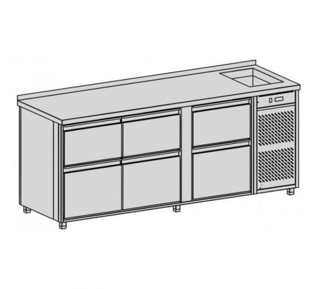 Chladiaci pult s vaňou, 6 zásuviek, 660 l