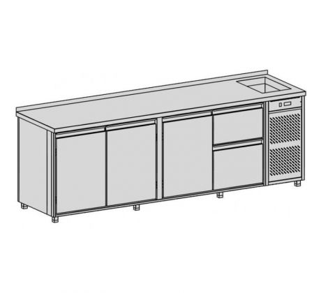 Chladiaci pult s vaňou 869 l, 3x dvere, 2 zásuvky