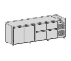 Chladiaci pult s vaňou, 4 zásuvky, 2x dvere, 869 l