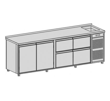 Chladiaci pult s vaňou, 4 zásuvky, 2x dvere, 869 l