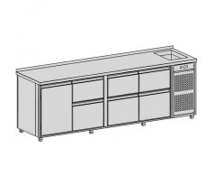 Chladiaci pult s vaňou 869 l, 6 zásuviek