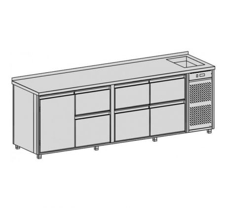 Chladiaci pult s vaňou 869 l, 6 zásuviek