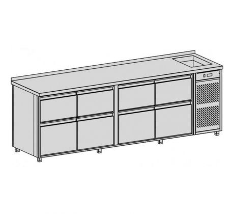 Chladiaci pult s vaňou 869 l, 8 zásuviek